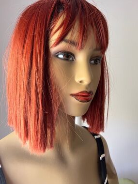 Amazon Red Bob Wig with Bangs - Straight Synthetic Hair